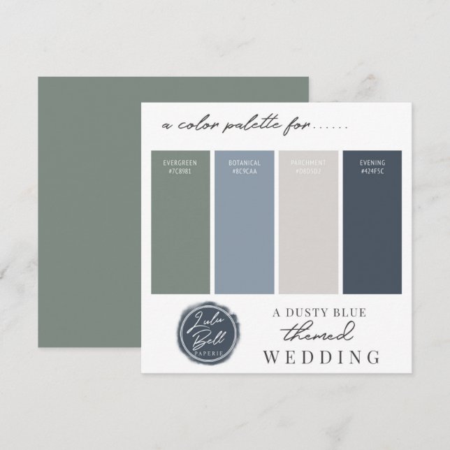 Dusty Blue Green Navy & Gray Color Palette Card (Front/Back)