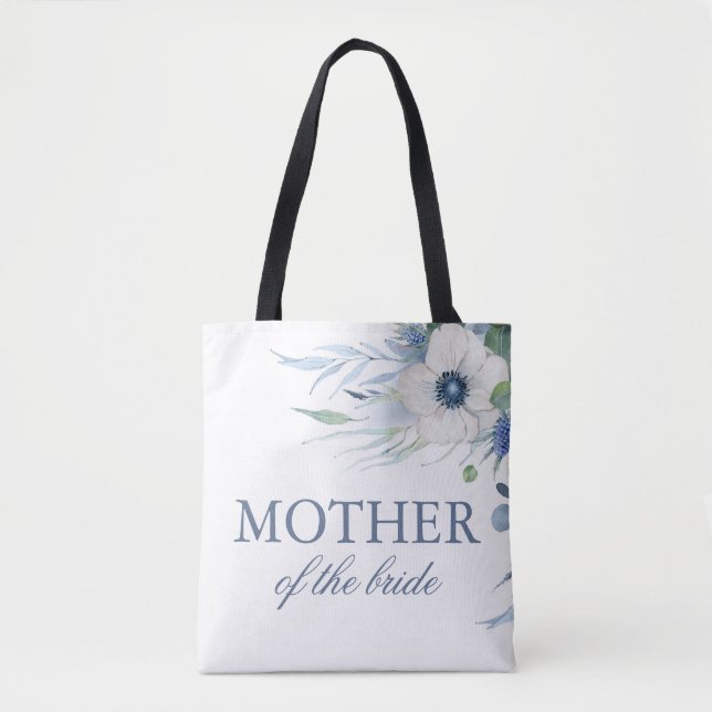 Dusty Blue Greenery and Anemone Flowers Wedding Tote Bag (Front)