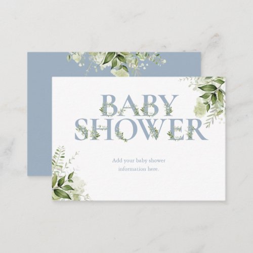 Dusty Blue Greenery Baby Shower Enclosure Card