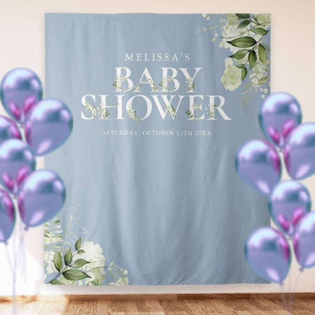 Dusty Blue Greenery Baby Shower Photo Backdrop (Creator Uploaded)