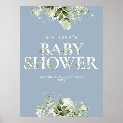 Dusty Blue Greenery Baby Shower Sign