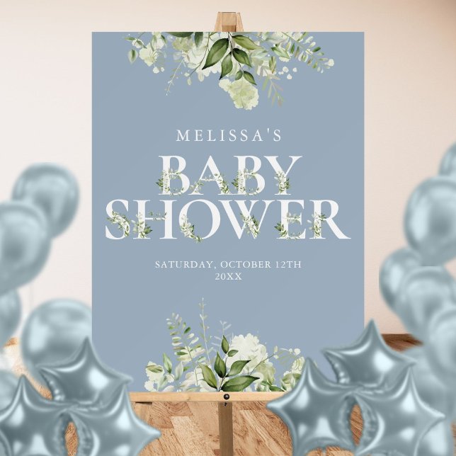 Dusty Blue Greenery Baby Shower Sign (Dusty Blue Greenery Baby Shower Sign)