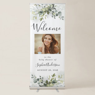 Dusty Blue Greenery Boho Baby Shower Welcome Sign