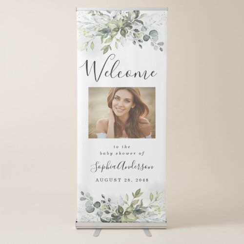 Dusty Blue Greenery Boho Baby Shower Welcome Sign