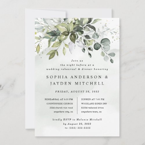 Dusty Blue Greenery Boho Wedding Rehearsal Dinner