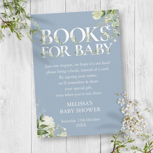 Dusty Blue Greenery Books For Baby Shower Enclosure Card