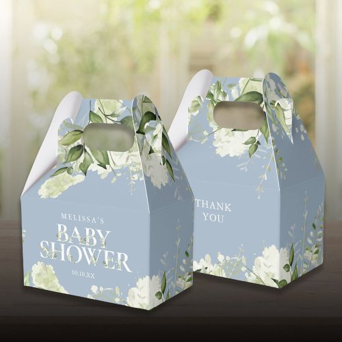 Dusty Blue Greenery Botanical Baby Shower Favor Boxes