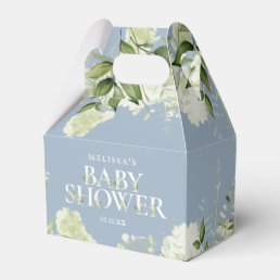 Dusty Blue Greenery Botanical Baby Shower Favor Boxes