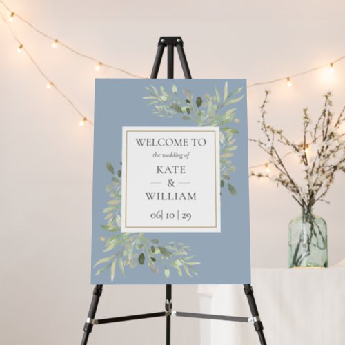 Dusty Blue Greenery Botanical Wedding Welcome Sign