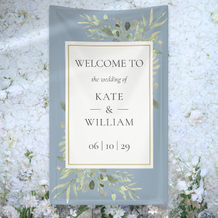Dusty Blue Greenery Botanical Wedding Welcome Sign