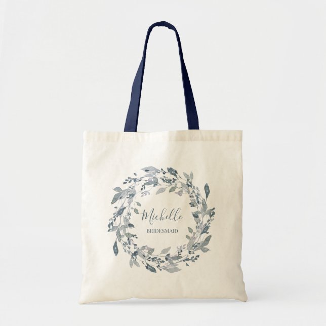 Dusty Blue Greenery Bridal Party Tote Bag (Front)