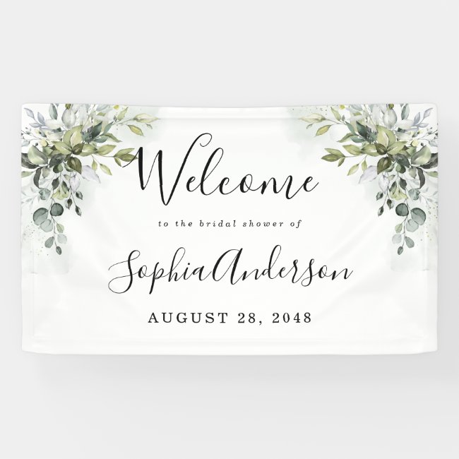Dusty Blue Greenery Bridal Shower Welcome Sign