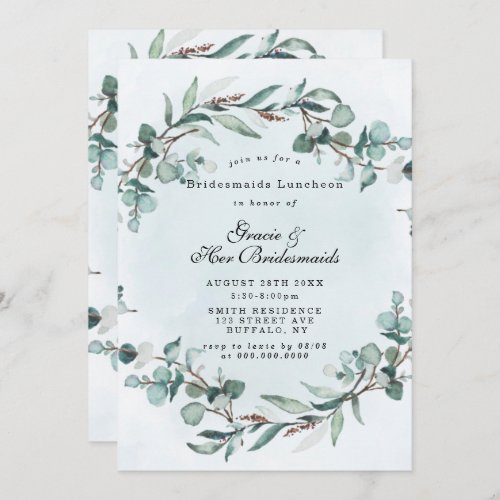 Dusty Blue Greenery Bridesmaids Luncheon Invites