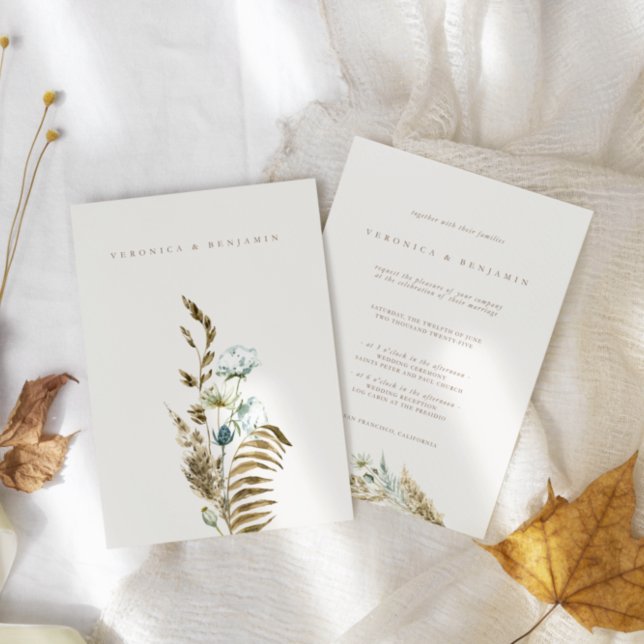 Dusty Blue Greenery & Dried Pampas Grass Wedding Invitation (Dusty Blue Greenery & Dried Pampas Grass Wedding Invitation)