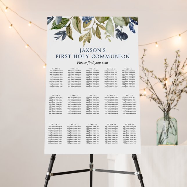 Dusty blue greenery elegant seating chart foam board (In Situ (Stand))