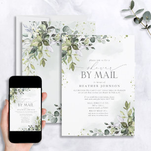 Dusty Blue Greenery Elegant Virtual Bridal Shower Invitation