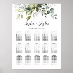 Dusty Blue Greenery Elegant Wedding Seating Chart