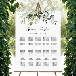 Dusty Blue Greenery Elegant Wedding Seating Chart