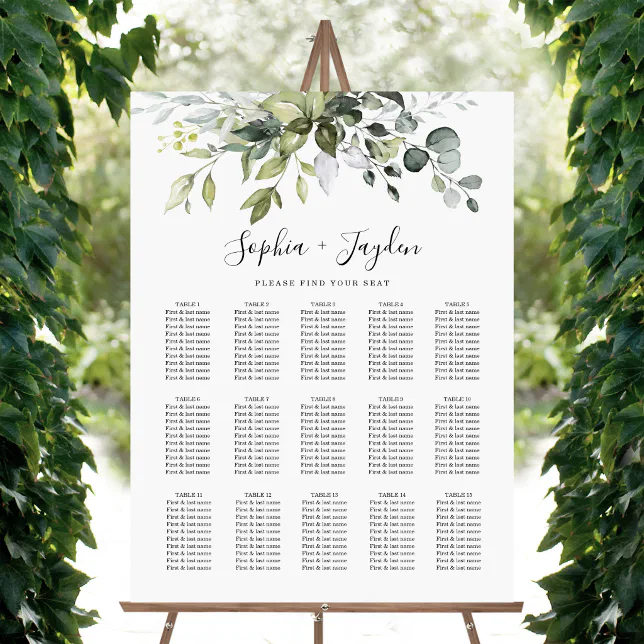 Dusty Blue Greenery Elegant Wedding Seating Chart Zazzle