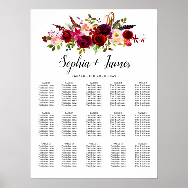 Dusty Blue Greenery Elegant Wedding Seating Chart (Front)