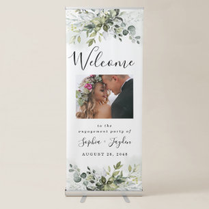 Dusty Blue Greenery Engagement Party Welcome Sign