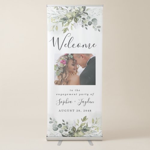 Dusty Blue Greenery Engagement Party Welcome Sign