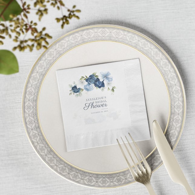 Dusty Blue Greenery Eucalyptus Bridal Shower Paper Napkins (Creator Uploaded)