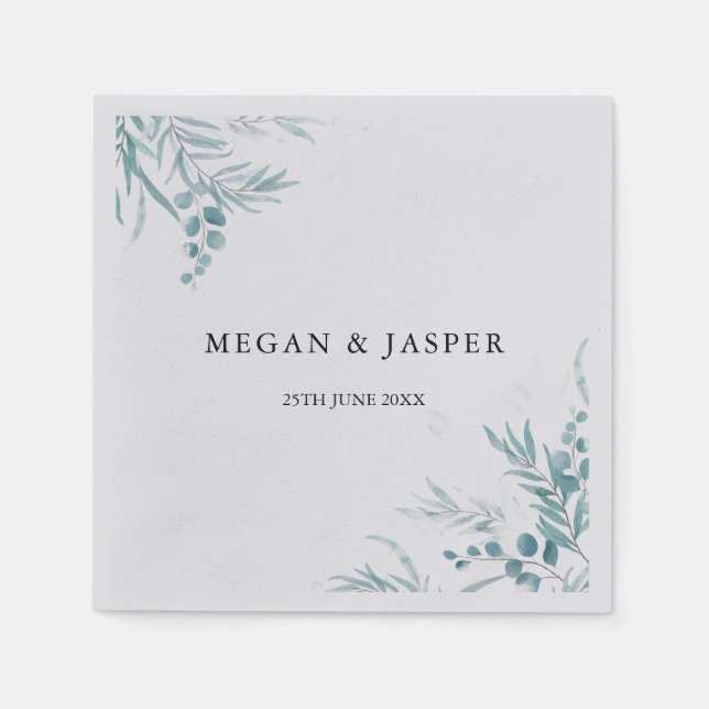 Dusty Blue Greenery Eucalyptus Leaves Wedding  Nap Napkins (Front)