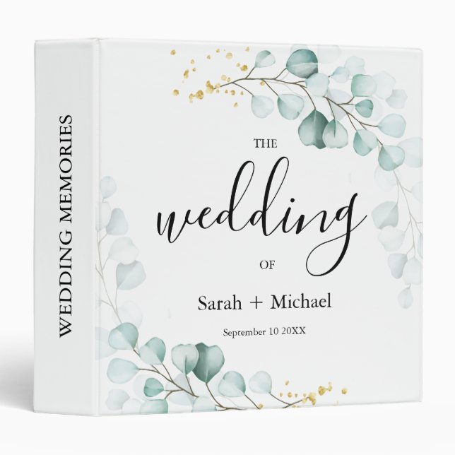 Dusty Blue Greenery Eucalyptus Wedding Photo Album 3 Ring Binder (Front/Spine)
