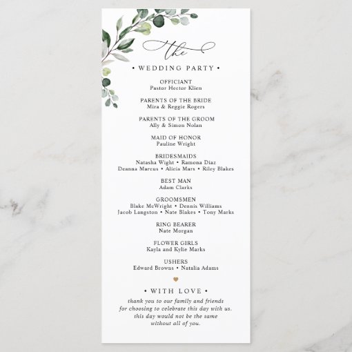 Dusty Blue Greenery Eucalyptus Wedding Program | Zazzle