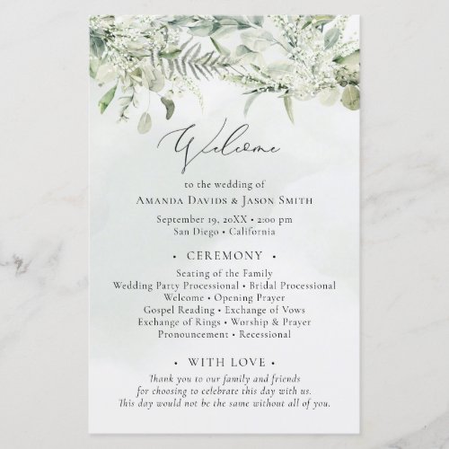 Dusty Blue Greenery Eucalyptus Wedding Program