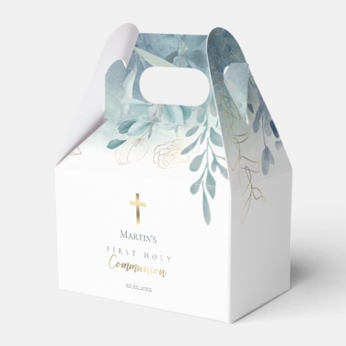 dusty blue greenery First Holy Communion  Favor Boxes