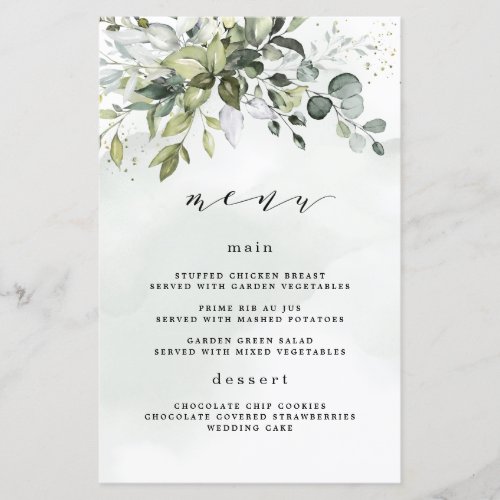Dusty Blue Greenery Floral Boho Wedding Menu Cards
