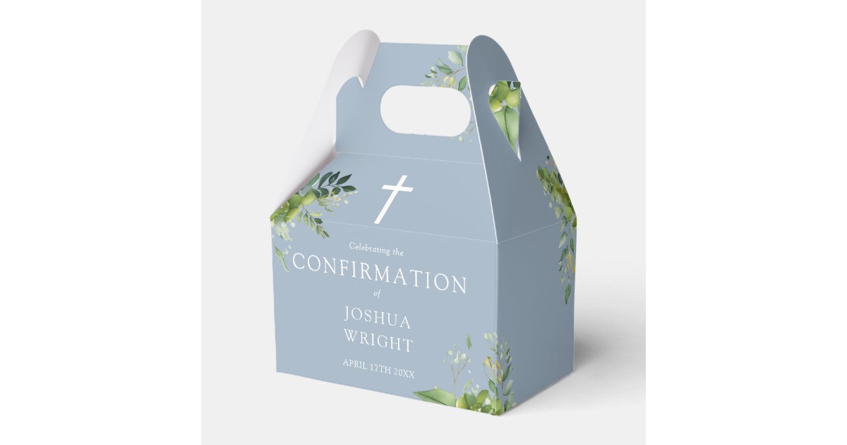 Dusty Blue Greenery Floral Confirmation Favor Boxes | Zazzle