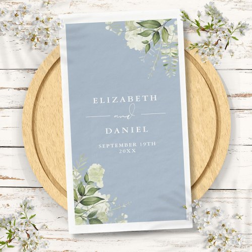Dusty Blue Greenery Floral Elegant Wedding Paper Guest Towels