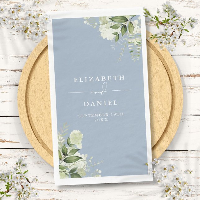 Dusty Blue Greenery Floral Elegant Wedding Paper Guest Towels (Dusty Blue Greenery Floral Elegant Wedding Paper Guest Towels)