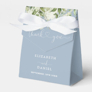 Dusty Blue Greenery Floral Heart Script Wedding Favor Boxes