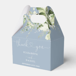 Dusty Blue Greenery Floral Heart Script Wedding Favor Boxes