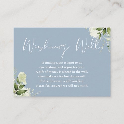 Dusty Blue Greenery Floral Wishing Well Wedding Enclosure Card