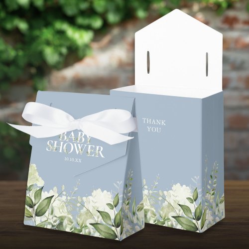 Dusty Blue Greenery Foliage Baby Shower Favor Box