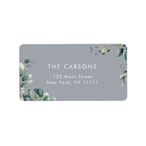 Dusty Blue Greenery Foliage Return Address Label