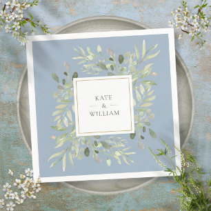 Dusty Blue Greenery Foliage Wedding Napkins