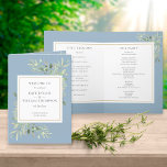 Dusty Blue Greenery Foliage Wedding Program<br><div class="desc">Featuring delicate watercolor greenery leaves on a dusty blue background,  this chic botanical folded wedding program can be personalized with your special wedding day information. Designed by Thisisnotme©</div>