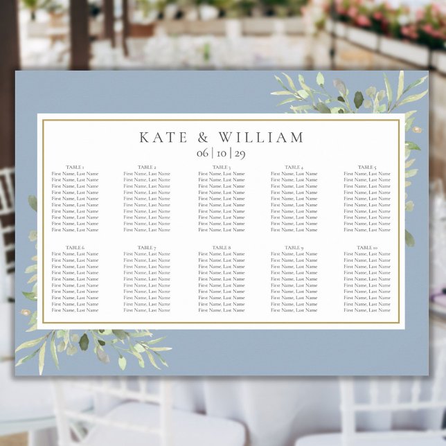 Dusty Blue Greenery Foliage Wedding Seating Chart (Dusty Blue Greenery Foliage Wedding Seating Chart)