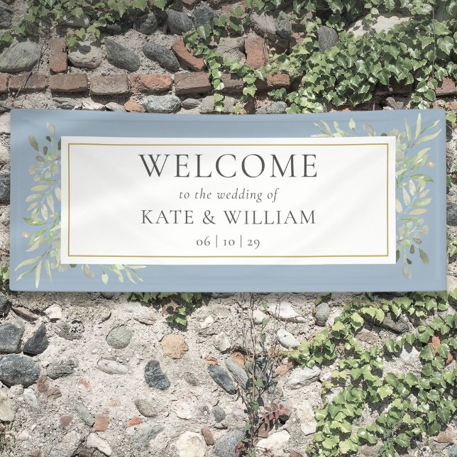 Dusty Blue Greenery Foliage Wedding Welcome Banner (Dusty Blue Greenery Foliage Wedding Welcome Banner)