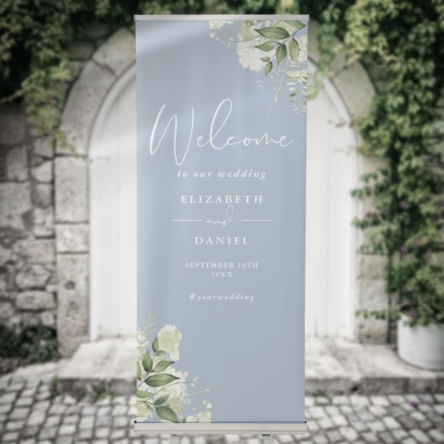 Dusty Blue Greenery Foliage Wedding Welcome Retractable Banner (Dusty Blue Greenery Foliage Wedding Welcome Retractable Banner)