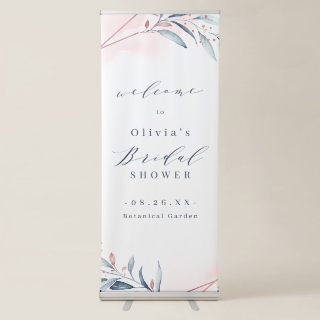 Dusty Blue Greenery Geometric Bridal Shower Sign (Front)
