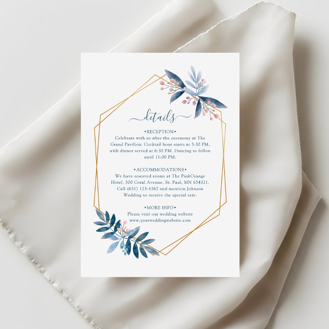 Dusty Blue Greenery Geometric Wedding Details Enclosure Card (Creator Uploaded)