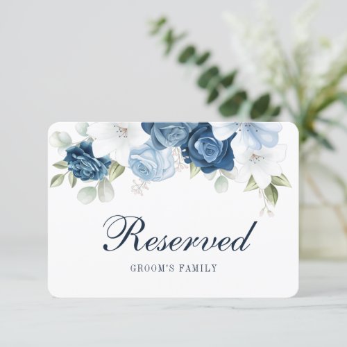Dusty Blue Greenery Grooms Family Reserved Card