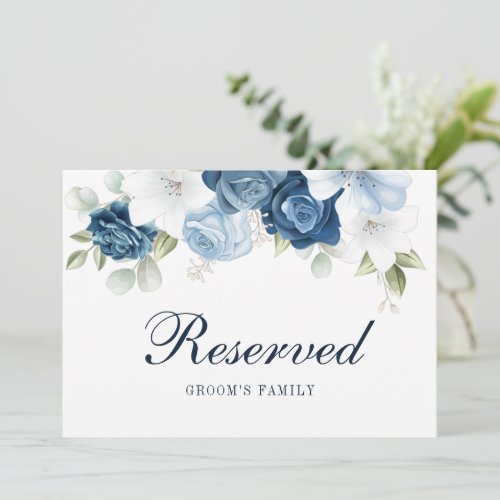 Dusty Blue Greenery Grooms Family Reserved Sign Invitation